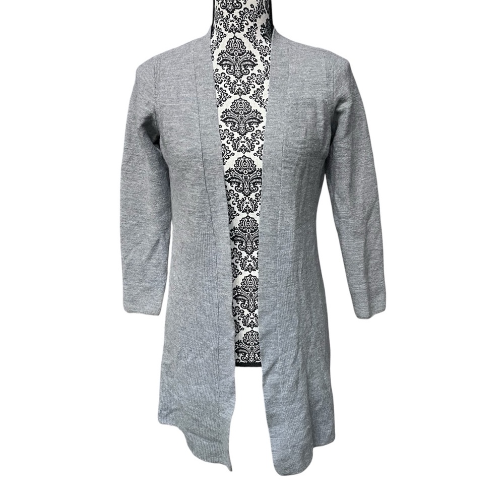 Light Gray Open-Front Long Cardigan Sweater